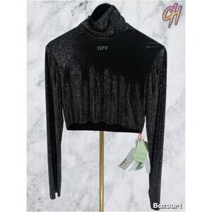 Off White Black Bling Sec Skin L/S Crop Top Size 40 (MSRP:$1265.00)